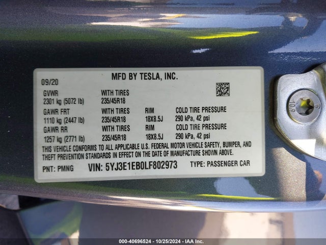 2020 TESLA MODEL 3 5YJ3E1EB0LF802973 Photo 8