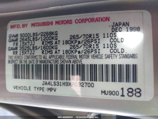 1999 MITSUBISHI MONTERO SPORT JA4LS31H9XP032700 Photo 8