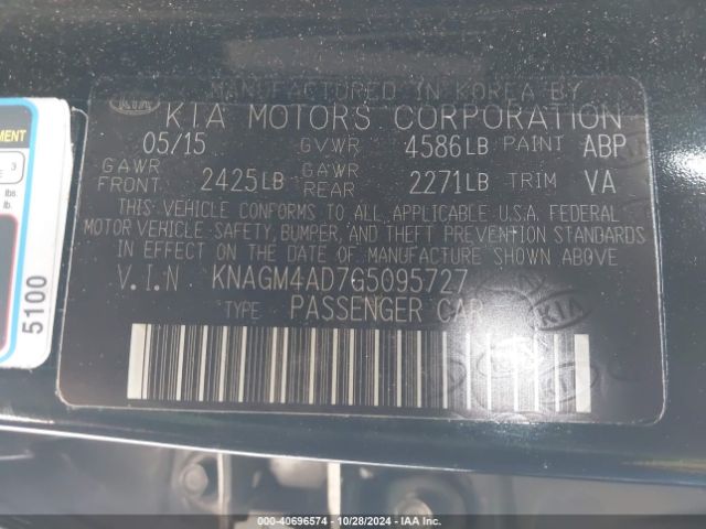 KNAGM4AD7G5095727 KIA OPTIMA HYBRID