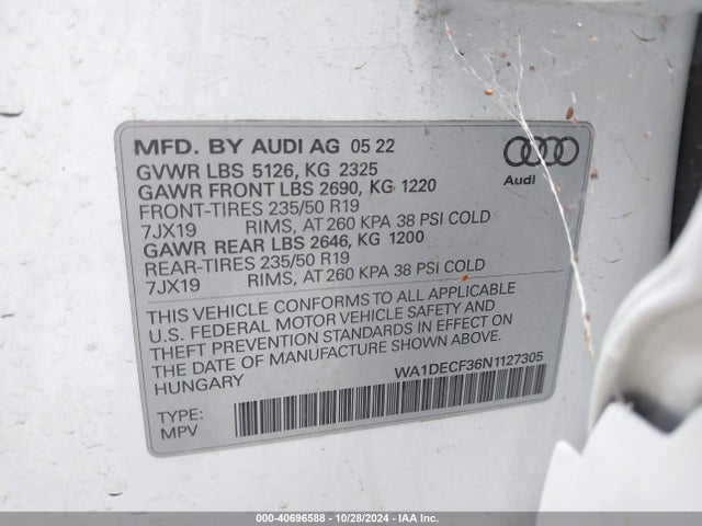 WA1DECF36N1127305 Audi Q3 Premium 45 Tfsi S Line Quattro Tiptronic