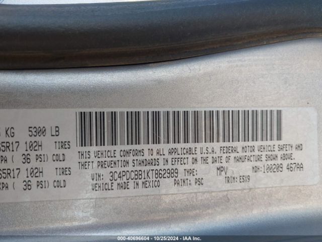 3C4PDCBB1KT862989 Dodge JOURNEY SE