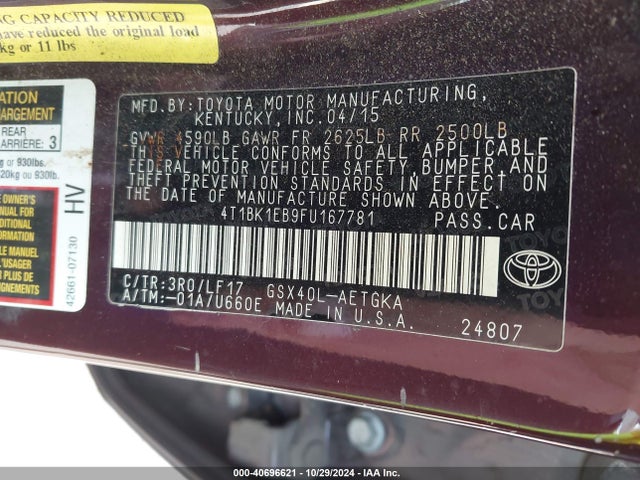 Toyota Avalon 2015 4T1BK1EB9FU167781 Image 9