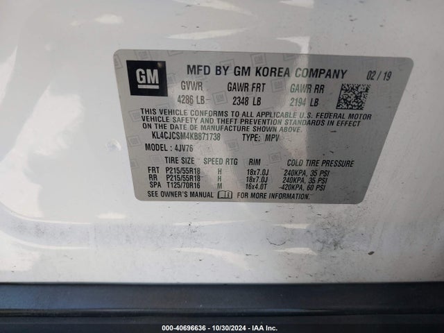 KL4CJCSM4KB871738 Buick Encore Fwd Essence