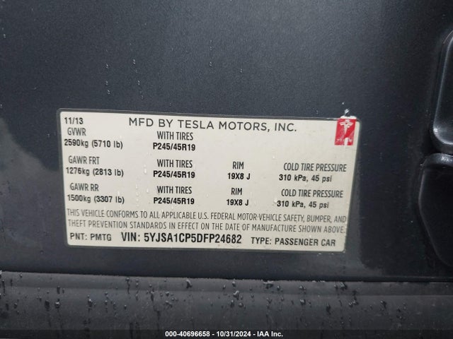 2013 TESLA MODEL S 5YJSA1CP5DFP24682 Photo 8