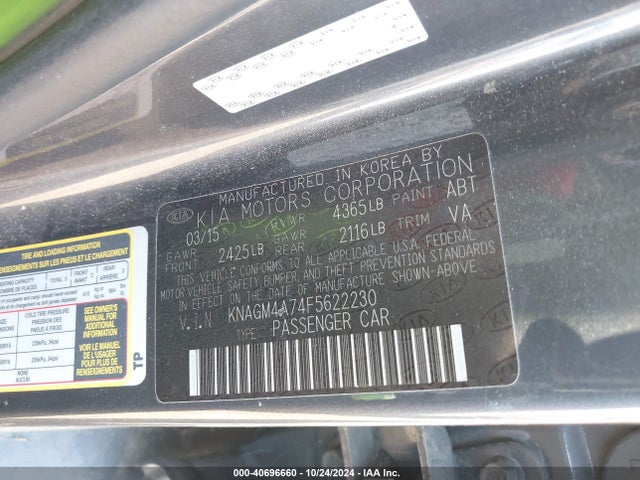 KIA Optima Lx 2015 KNAGM4A74F5622230 Image 9