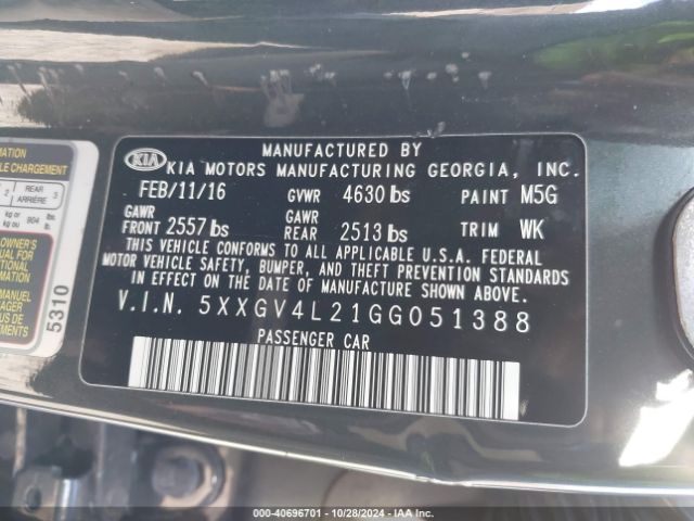 5XXGV4L21GG051388 KIA Optima Sxl Turbo