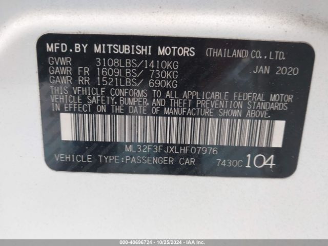 2020 MITSUBISHI MIRAGE G4 ML32F3FJXLHF07976 Photo 8