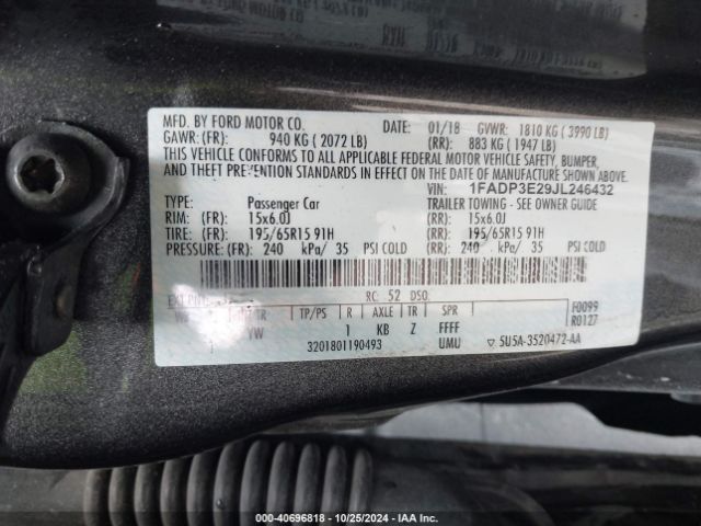1FADP3E29JL246432 Ford FOCUS S