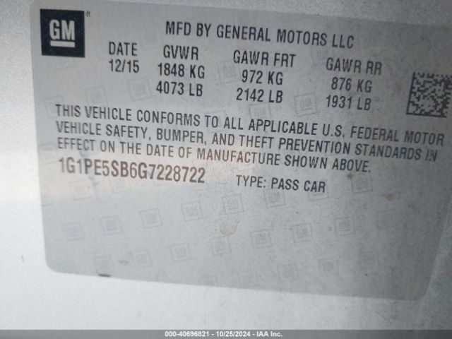 1G1PE5SB6G7228722 Chevrolet Cruze Limited 1lt Auto
