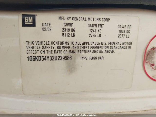2002 CADILLAC DEVILLE 1G6KD54Y32U229586 Photo 8