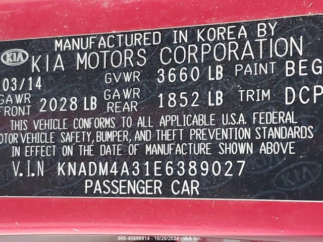 KIA RIO LX 2014 KNADM4A31E6389027 Image 9