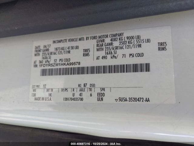 1FDYR5ZM1HKA99578 Ford Transit-250 Cab