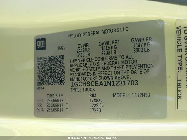 1GCHSCEA1N1231703 Chevrolet Colorado 2wd  Long Box Lt