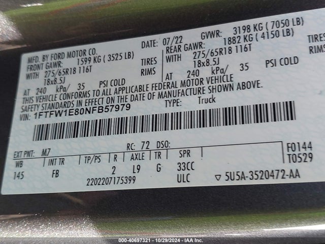 Ford F-150 Xlt 2022 1FTFW1E80NFB57979 Image 9