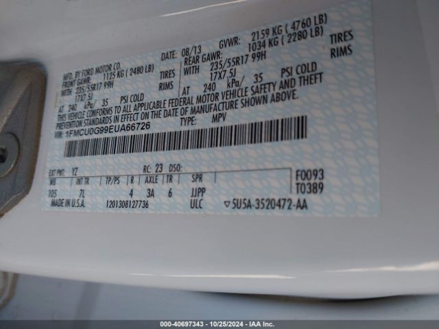 1FMCU0G99EUA66726 Ford ESCAPE SE