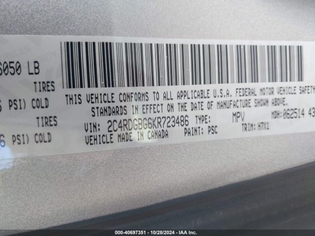 2C4RDGBG6KR723486 Dodge Grand Caravan Se