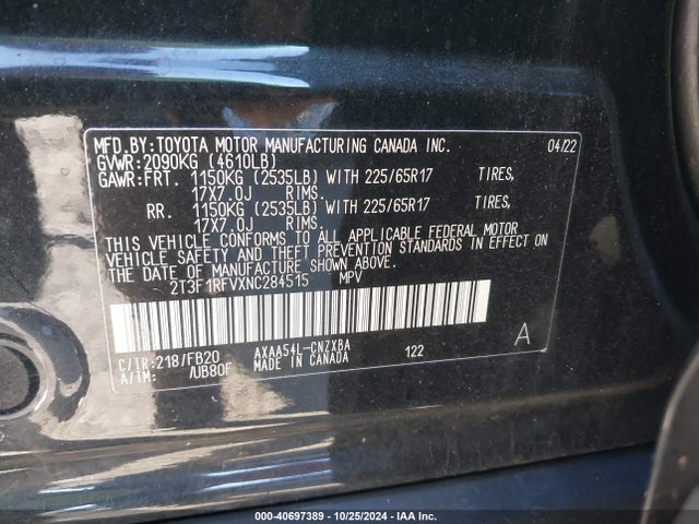 Toyota RAV4 LE 2022 2T3F1RFVXNC284515 Image 9