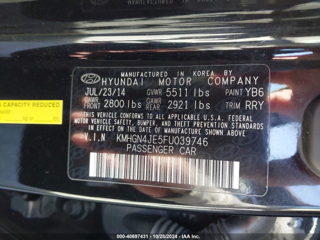 KMHGN4JE5FU039746 Hyundai gasoline 3.8 dohc mpi lambda