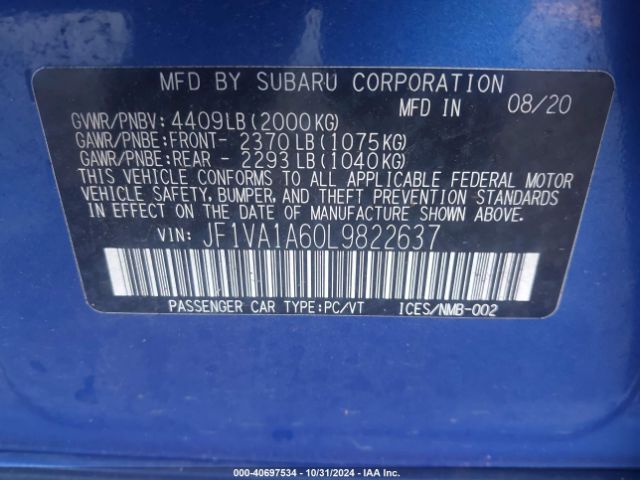 JF1VA1A60L9822637 Subaru WRX
