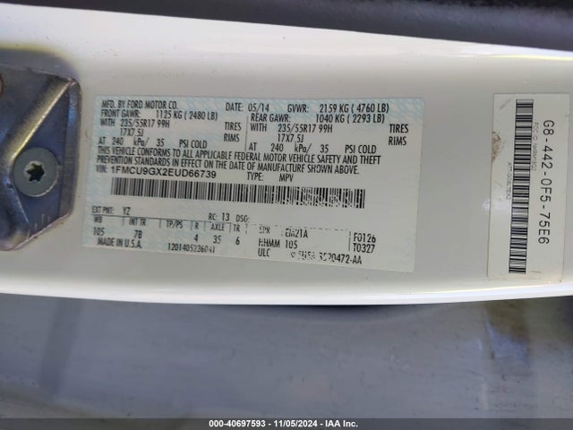 Ford ESCAPE SE 2014 1FMCU9GX2EUD66739 Image 9