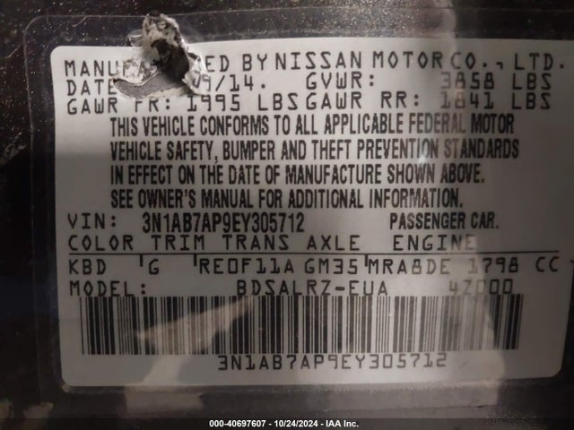 Nissan SENTRA SR 2014 3N1AB7AP9EY305712 Image 9