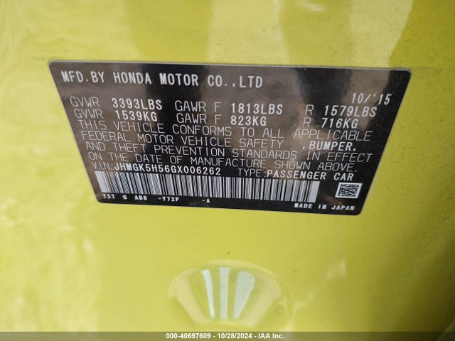 Honda FIT LX 2016 JHMGK5H56GX006262 Image 9