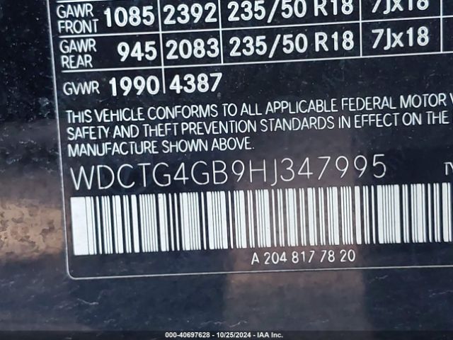 WDCTG4GB9HJ347995 Mercedes-Benz Gla 250 4matic