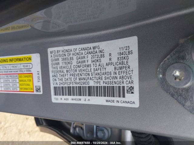 2HGFE2F57RH529630 Honda Civic Sport