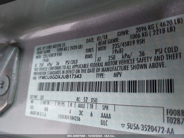 Ford ESCAPE SE 2018 1FMCU0GDXJUB17343 Image 9