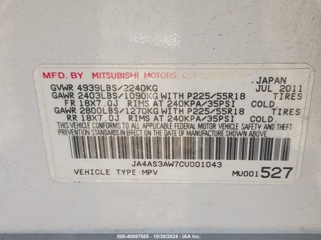 2012 MITSUBISHI OUTLANDER JA4AS3AW7CU001043 Photo 8
