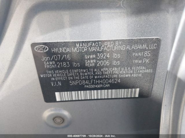 5NPD84LF1HH004624 Hyundai Elantra Limited
