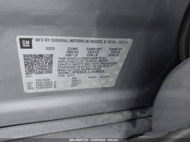 3GNCJPSB2LL258925 Chevrolet Trax Awd Lt