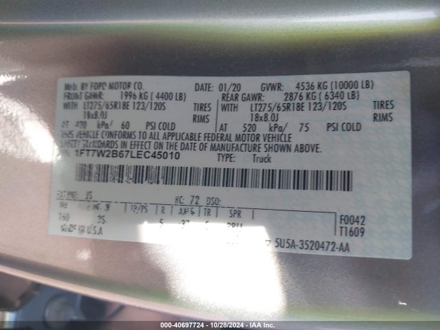 Ford F-250 Xlt 2020 1FT7W2B67LEC45010 Image 9