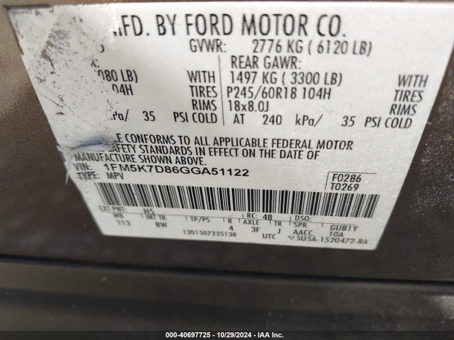 Ford EXPLORER XLT 2016 1FM5K7D86GGA51122 Image 9