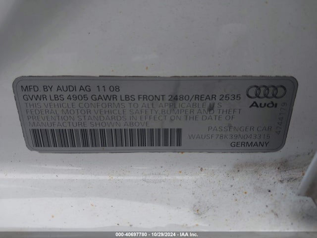 2009 AUDI A4 WAUSF78K39N043315 Photo 8