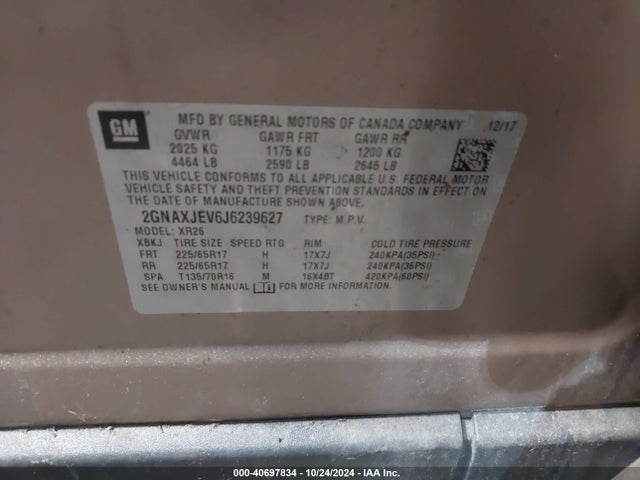 Chevrolet EQUINOX LT 2018 2GNAXJEV6J6239627 Image 9