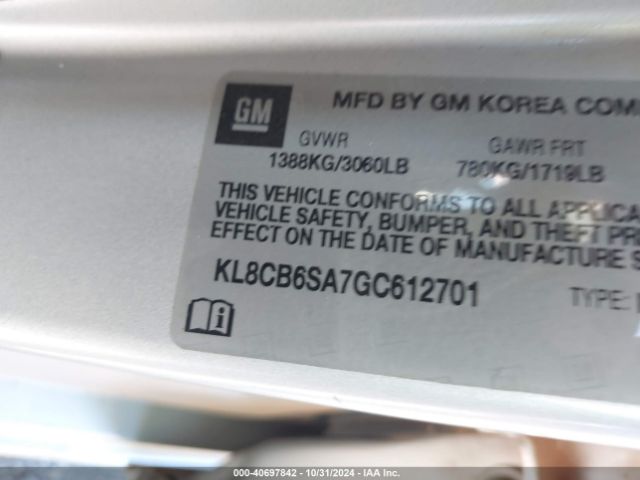 KL8CB6SA7GC612701 Chevrolet Spark Ls Cvt