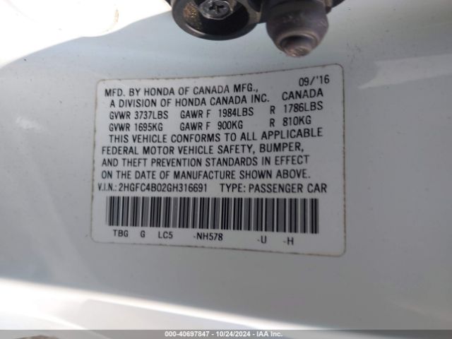 2HGFC4B02GH316691 Honda Civic Lx-p