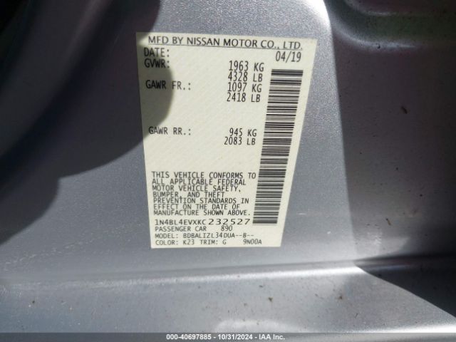 1N4BL4EVXKC232527 Nissan Altima 2.5 Sl