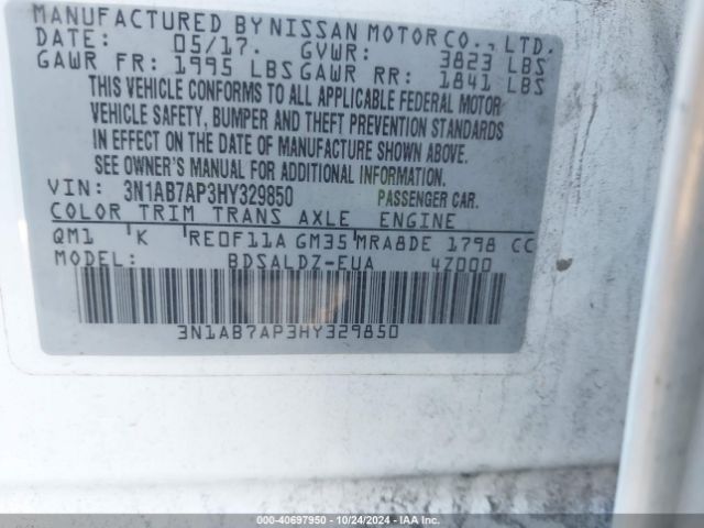 3N1AB7AP3HY329850 Nissan SENTRA SV