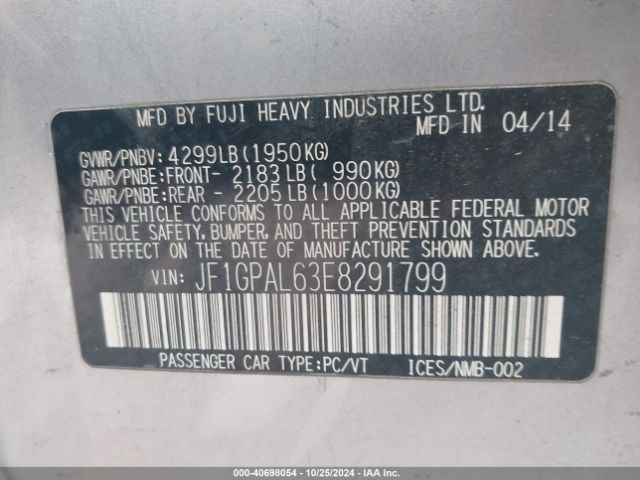 JF1GPAL63E8291799 Subaru Impreza 2.0i Sport Premium