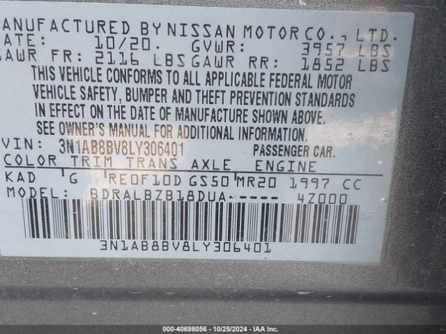 3N1AB8BV8LY306401 Nissan Sentra S Xtronic Cvt