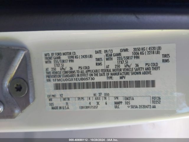 1FMCU0GX1EUB05730 Ford ESCAPE SE