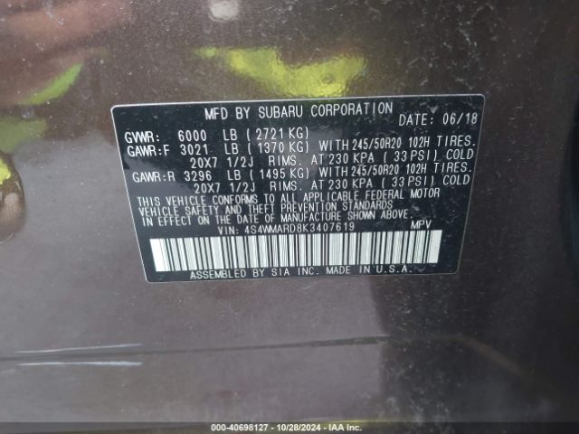 4S4WMARD8K3407619 Subaru Ascent Touring