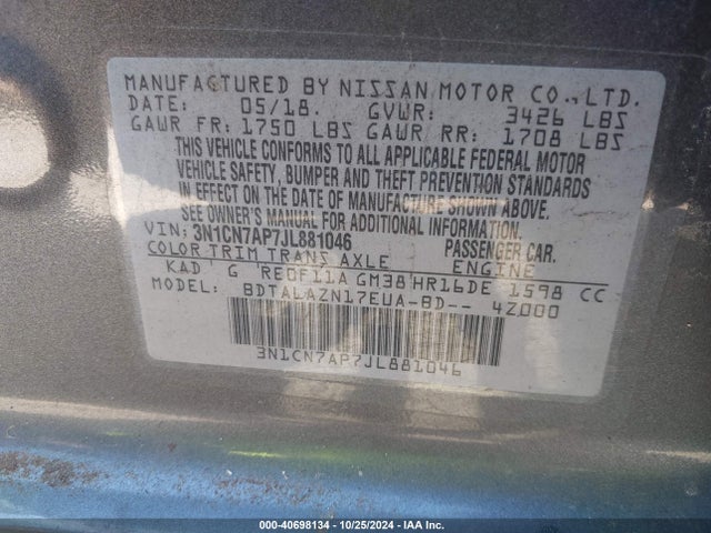 Nissan Versa 1.6 S+ 2018 3N1CN7AP7JL881046 Image 9