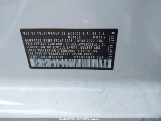 3VWG17AU1JM254740 Volkswagen Golf Tsi S/tsi Se