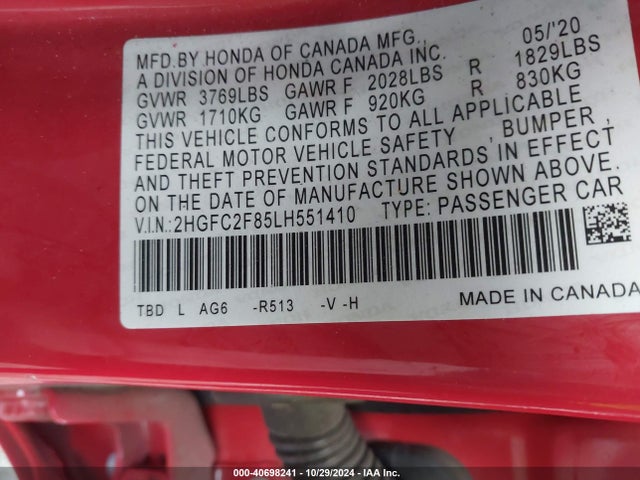 Honda Civic Sport 2020 2HGFC2F85LH551410 Image 9