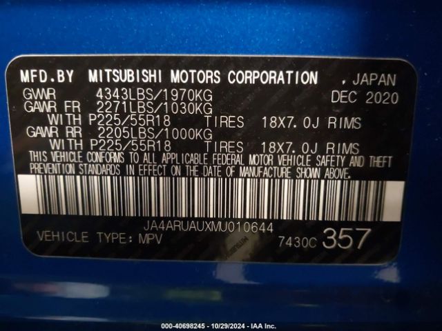 2021 MITSUBISHI OUTLANDER SPORT JA4ARUAUXMU010644 Photo 8
