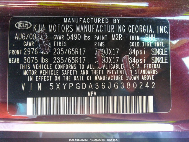 KIA Sorento 2.4l Lx 2018 5XYPGDA36JG380242 Image 9