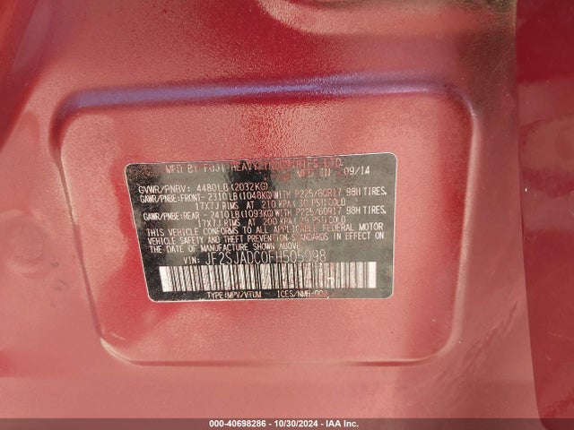 Subaru Forester 2.5i Premium 2015 JF2SJADC0FH505998 Image 9